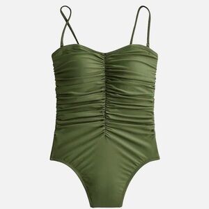 J.Crew Women’s Ruched Sweetheart One-Piece Swim Suit in Olive Green Size 22
